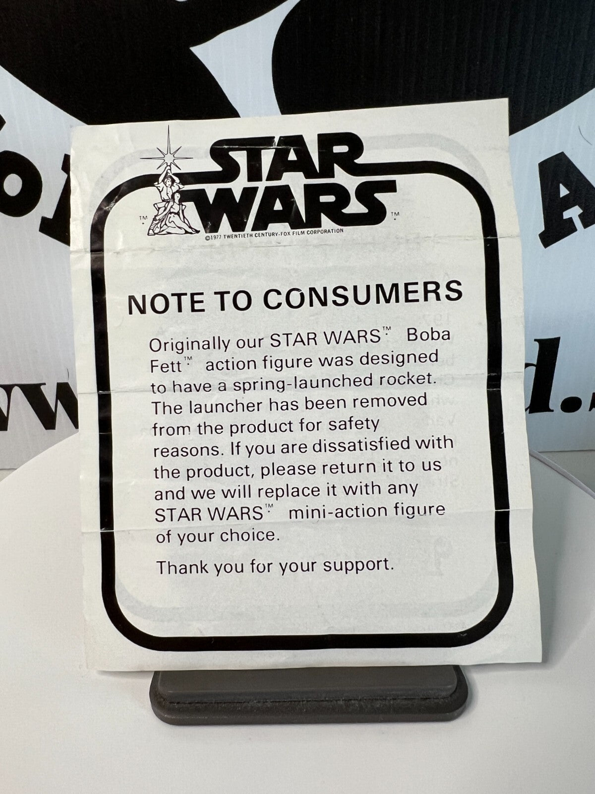 Star Wars Boba Fett Rocket Firing Missile Apology Letter Paper Insert Brochure