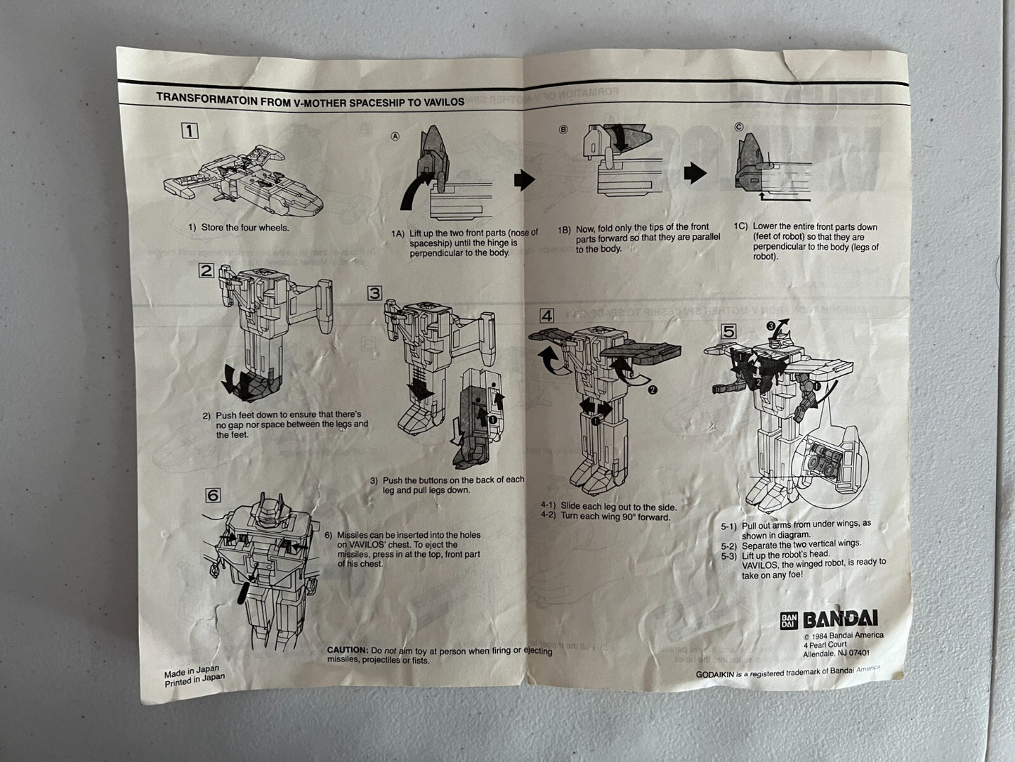 1984 Bandai Chogokin GoDaiKin Vavilos Transformer Robot Instruction Sheet Fair