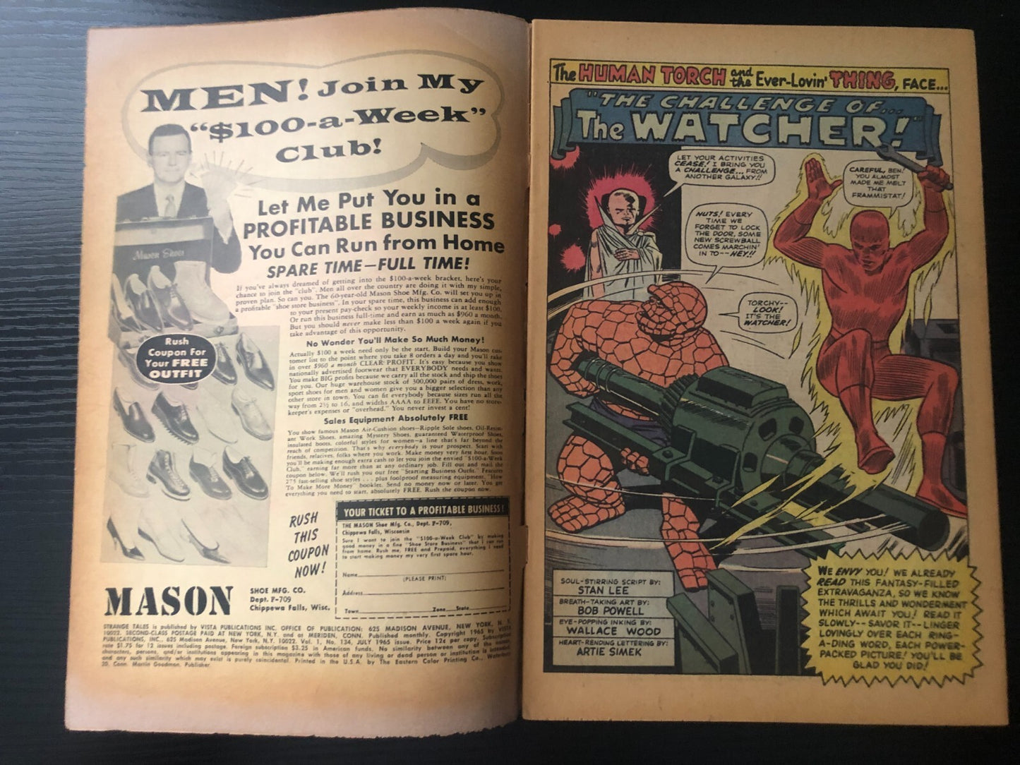 1965 Marvel Key Comic Book Strange Tales #134 Watcher Dr. Strange Human Torch VG