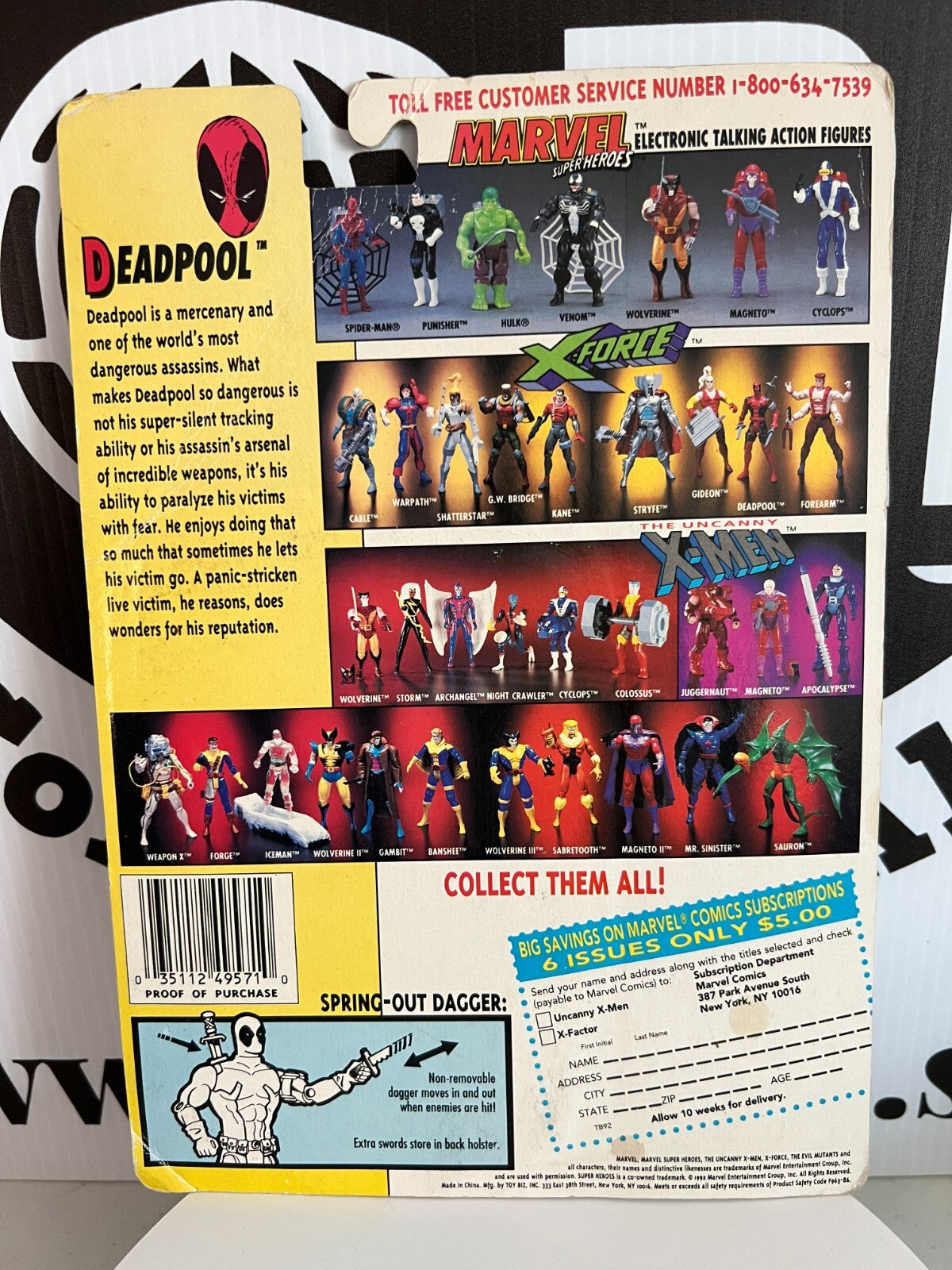 Deadpool Toy Biz X-Force X-Men 1992 Marvel Action Figure Cardback Good Condition