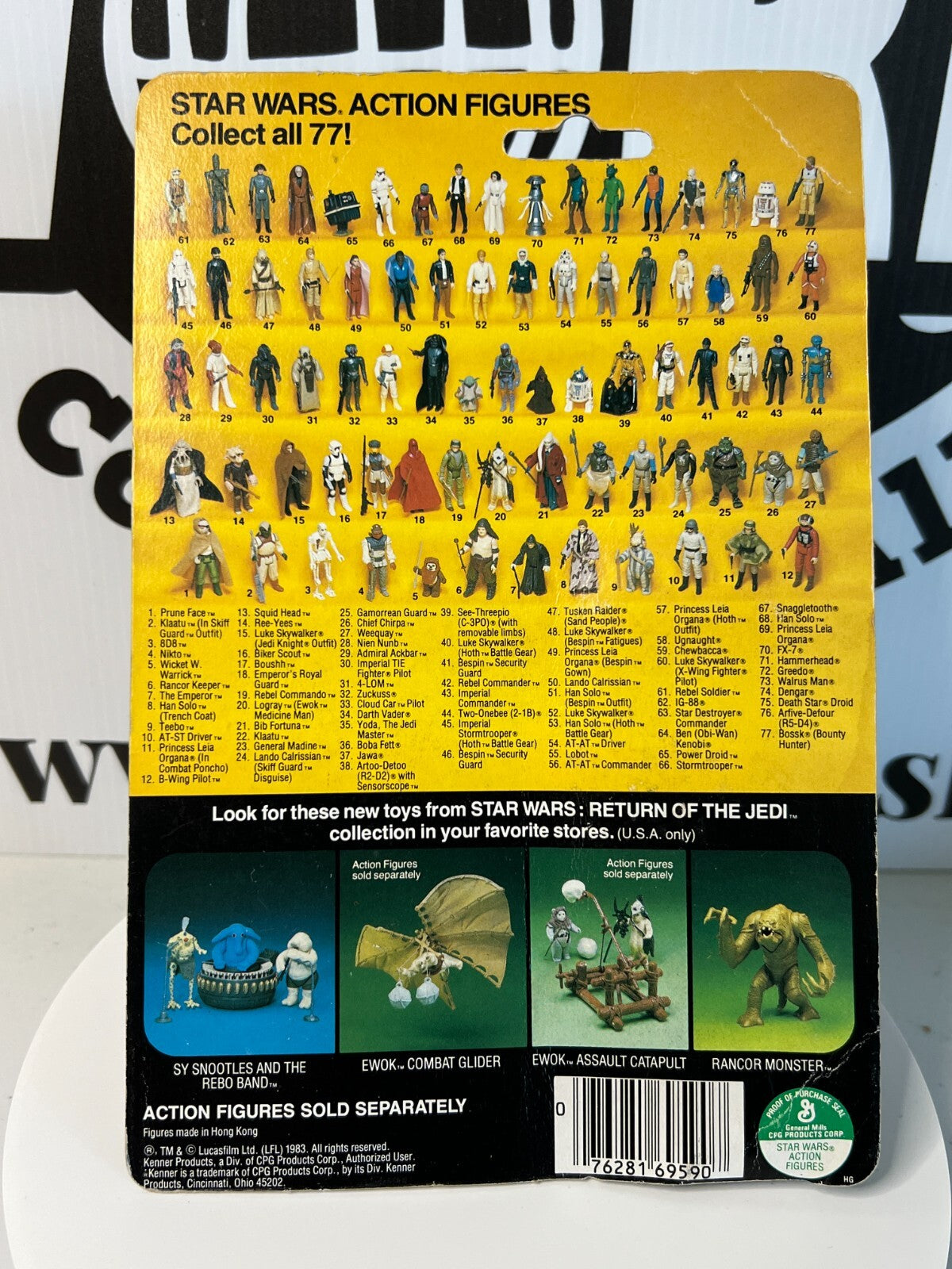 Star Wars Squid Head Jabba The Hutt 77Bk ROTJ Kenner Action Figure Clear Bubble