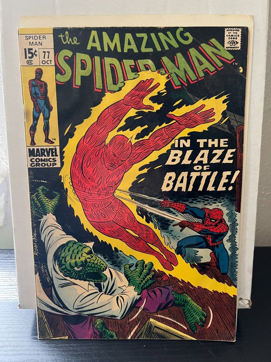 1969 Marvel Key Comic Book Amazing Spider-Man Issue #77 Human Torch Lizard Fair