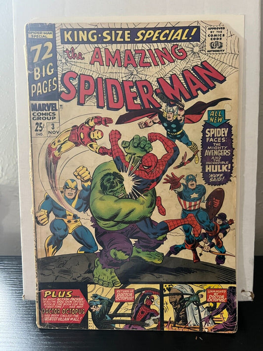 1966 Marvel Key Comic Book Amazing Spider-Man King Size #3 Avengers Poor Shape